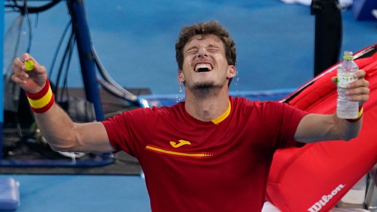 Pablo Carreno Busta taking it all in after securing a bronze medal at the Olympic Games