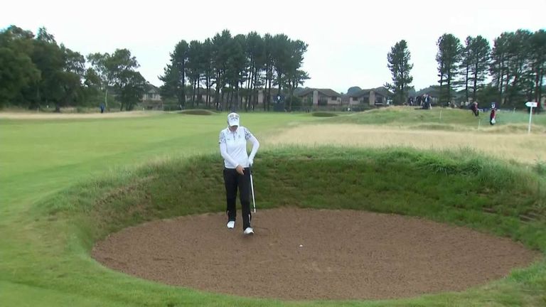 Madelene Sagstrom had a tough enough shot to escape a fairway bunker during day three of the AIG Women's Open, and an ill-timed blast from a passing train had inevitable results!