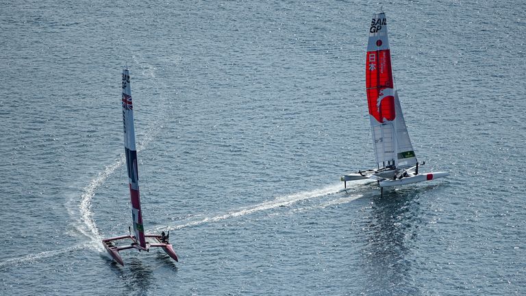The British and Japanese teams exchanged words during the final (Image credit - Jonathon Nackstrand for SailGP)