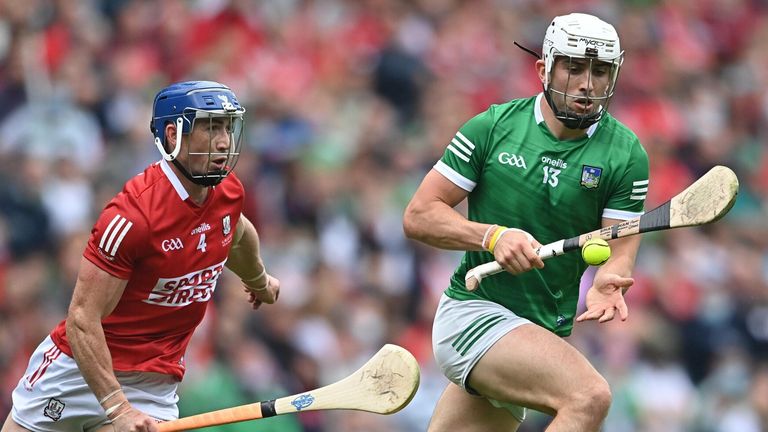 Aaron Gillane of Limerick in action against Se&#225;n O'Donoghue of Cork during the All-Ireland final