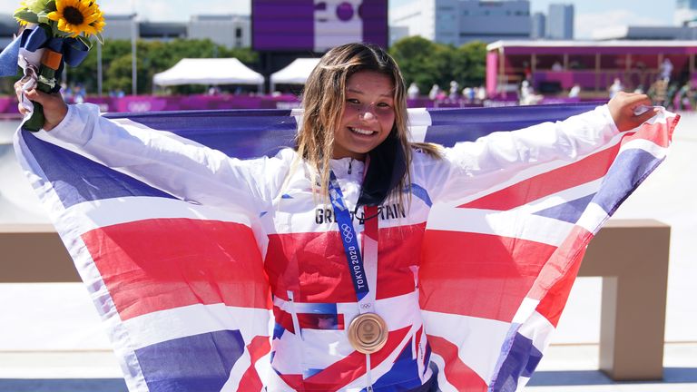 Sky Brown, 13, became Great Britain's youngest Olympic medal winner of all time by claiming bronze in the women's park skateboarding final