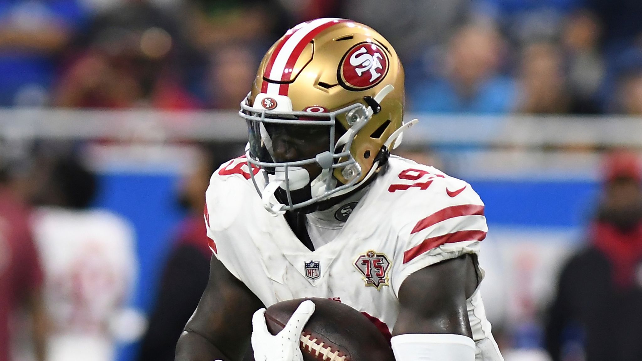 San Francisco 49ers wide receiver Deebo Samuel (19) celebrates during the  NFL football NFC Championship game against the Green Bay Packers, Sunday,  Jan. 19, 2020, in Santa Clara, Calif. The 49ers defeated