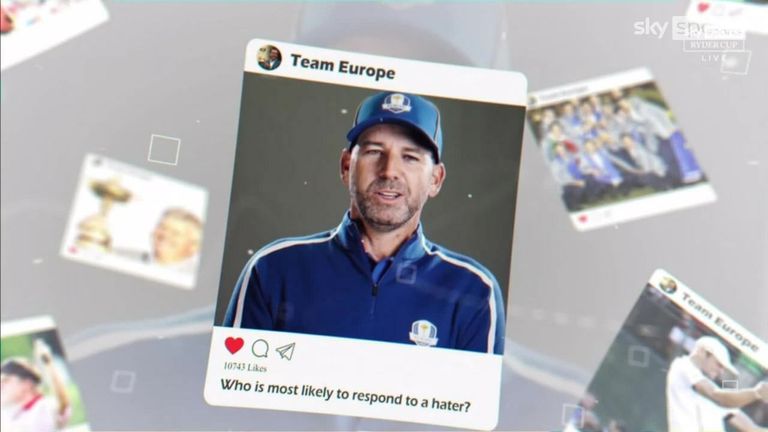 The European players continue their Ryder Cup tradition of answering a range of unusual questions about their team-mates. Who would respond on social media to a hater? Which player takes the most selfies