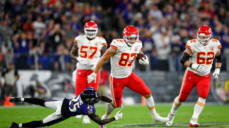 you can not catch Kelce!  Watch Kansas City Chiefs weave a tight end Travis Kelce through the Baltimore Ravens defense for    this 46-yard touch down
