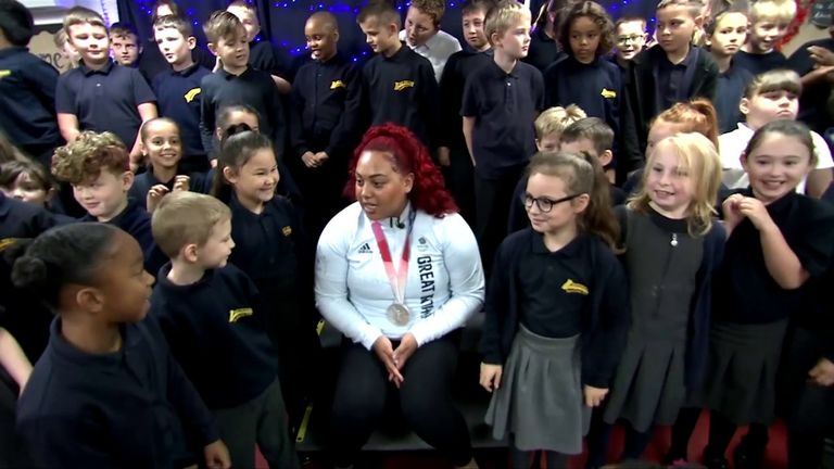 Trailblazing Tokyo medallist Emily Campbell pays students at her old primary school a surprise visit during Black History Month