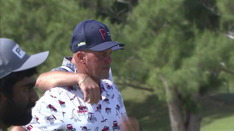Brian Morris greets the crowd as he completes his second round of Bermuda, 54-year-old with cancer is living his dream of playing in the PGA Tour event