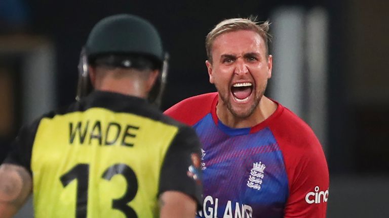 Liam Livingstone celebrates a wicket against Australia in the T20 World Cup last year 