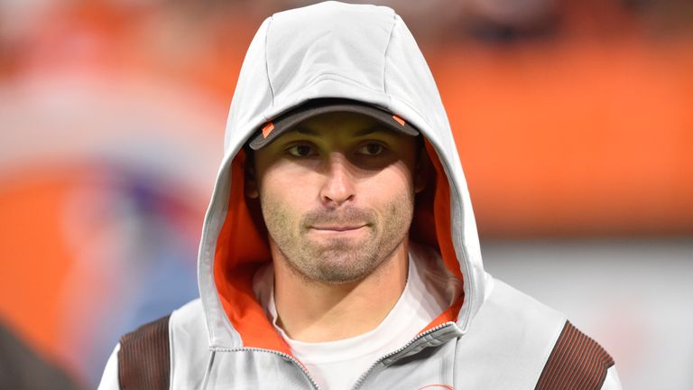 Baker Mayfield had to watch the win over Denver in a hoodie 