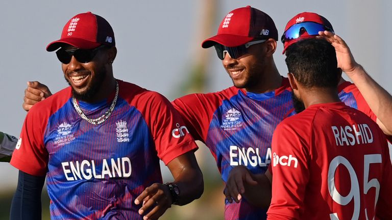 Chris Jordan (left) says fellow England and Sussex paceman Tymal Mills (middle) is full of confidence