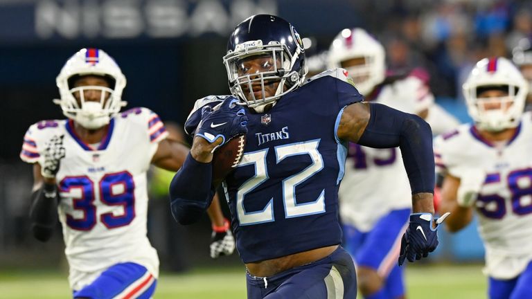 Tennessee Titans running back Derrick Henry notched the fastest ball-carrier speed of 2021 on his 76-yard touchdown run against the Buffalo Bills