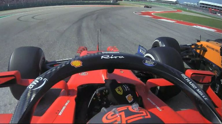 Ferrari's Carlos Sainz clashed with McLaren's Daniel Ricciardo after attempting a move around the outside of the Australian.