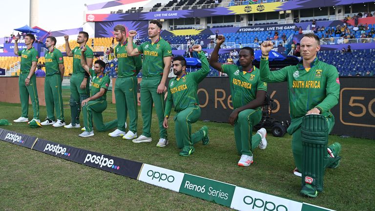 Only some of South Africa's players took a knee ahead of their T20 World Cup match with Australia on Saturday