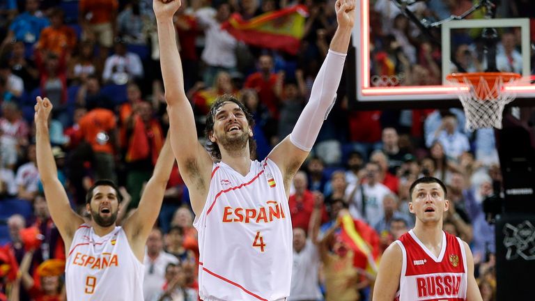 Pau Gasol celebrates victory in Olympic semi-final with Spain in London 2012