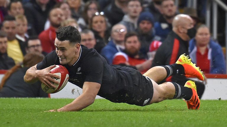 Will Jordan scored a crucial third All Blacks try to take the Test firmly away from Wales 