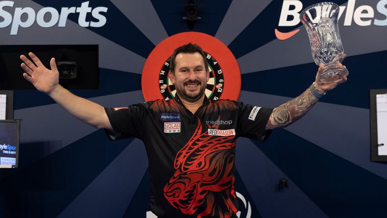 Jonny Clayton adds the World Grand Prix title to the Premier League and The Masters which he has already won this year (Image: Lawrence Lustig/PDC)
