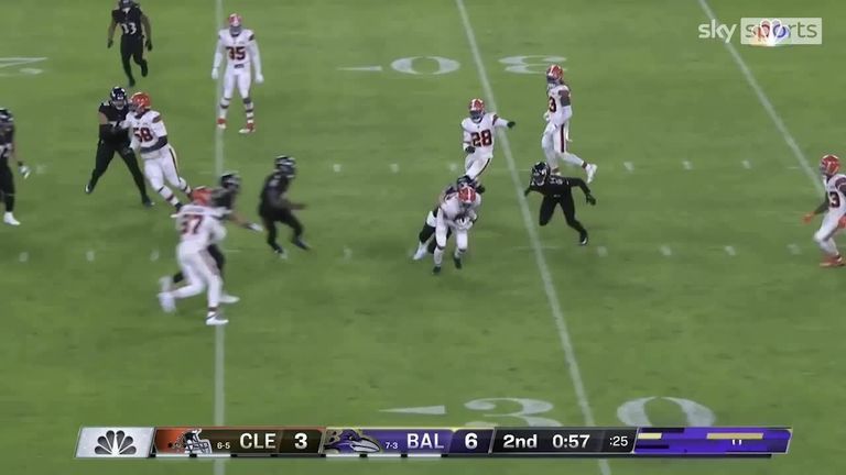 The second quarter of the clash between the Browns and Ravens included three Lamar Jackson throws which were intercepted, and two Browns fumbles