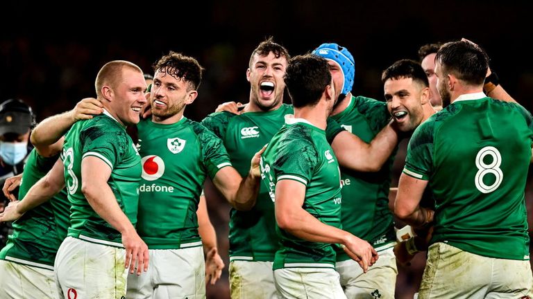 Ireland players celebrate after their victory over New Zealand