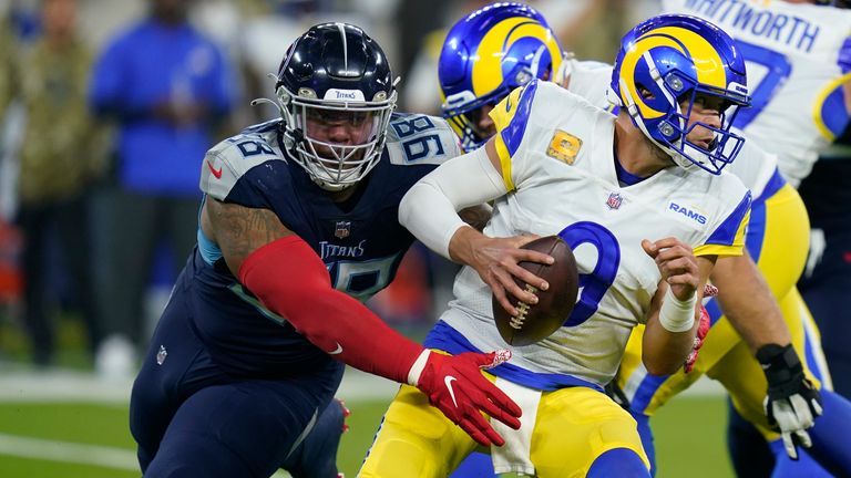 Jeffery Simmons takes down Los Angeles Rams quarterback Matthew Stafford during his dominant display on Sunday night