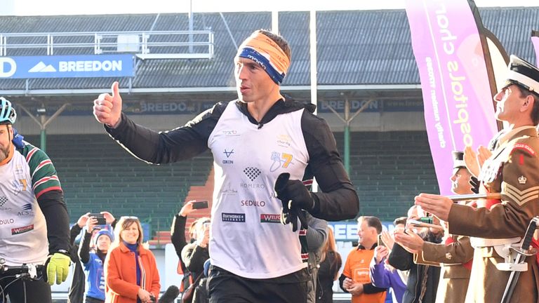 Sinfield set off from Welford Road and is running 101 miles to Headingley