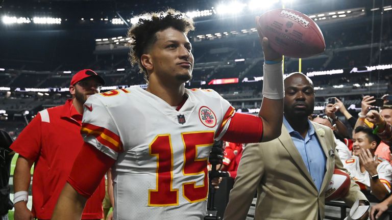 Patrick Mahomes threw five touchdown passes as the Kansas City Chiefs offense rediscovered their best form in a 41-14 rout of the Las Vegas Raiders on Sunday Night Football