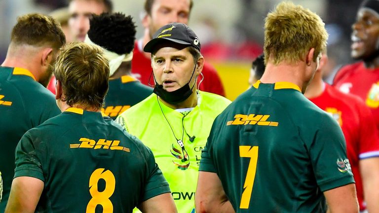 Rassie Erasmus (centre) will not appeal against his suspension