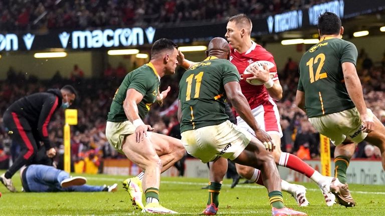 A man invaded the pitch as Wales created a scoring opportunity for Liam Williams