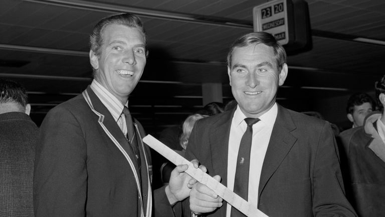 Illingworth (R), with England team-mate Don Wilson, led the team to Ashes success in Australia in 1970/71