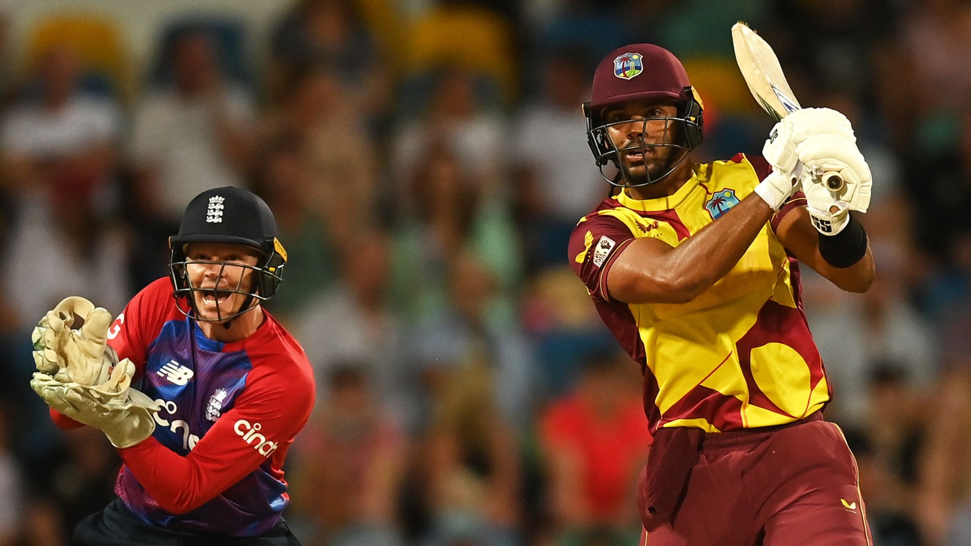 West Indies cruising in chase of 104 vs England in first T20 LIVE!