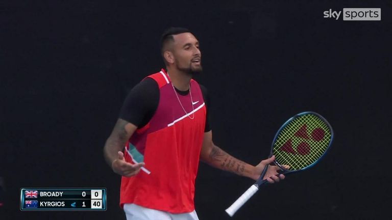 Kyrgios thrilled his home fans with an underhand serve and a 'tweener' followed by a down-the-line winner against Broady