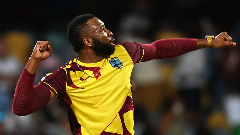 West Indies skipper Kieron Pollard took 1-23 from a frugal four overs