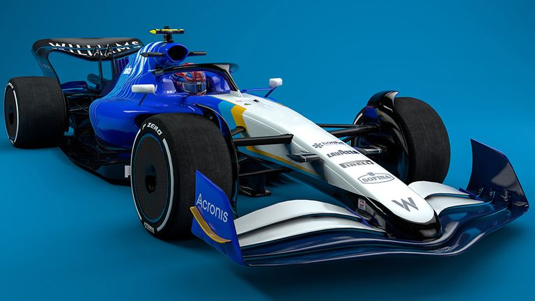 A Williams concept 2022 car featuring the 2021 livery