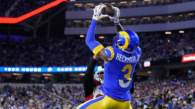 Odell Beckham Jr makes a toe-tapping catch for a touchdown in the Los Angeles Rams' victory over the Arizona Cardinals on Monday night.