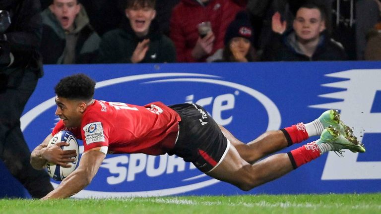 Robert Baloucoune dives over for a fifth Ulster score - a try which would eventually prove the difference 