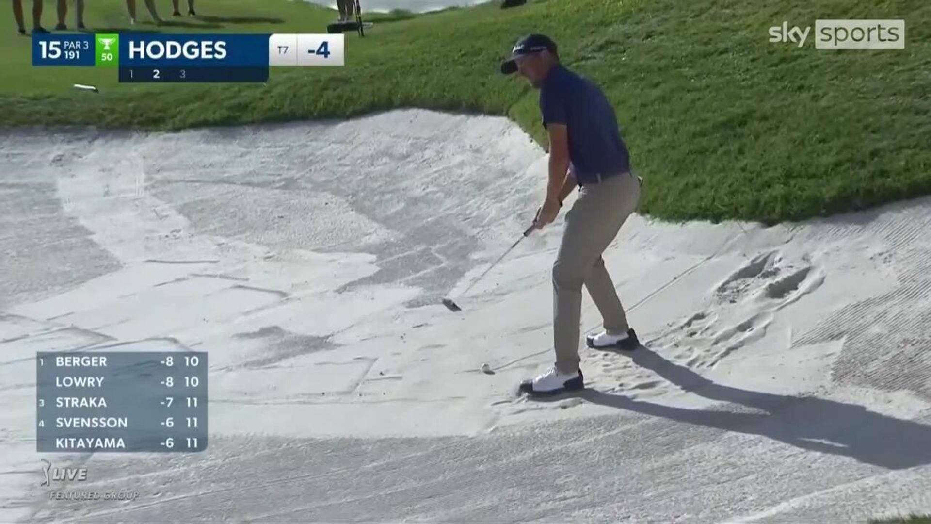 Golfer PUTTS out of bunker, over green, into water!