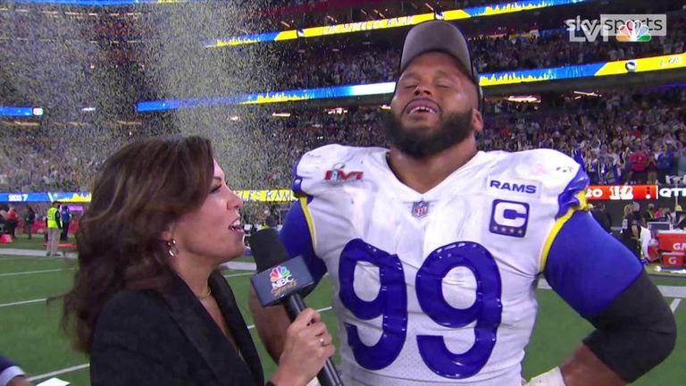 Aaron Donald tried to explain what he was thinking before hitting Joe Burrow with a sack to win Super Bowl LVI and wouldn't be drawn on his potential retirement