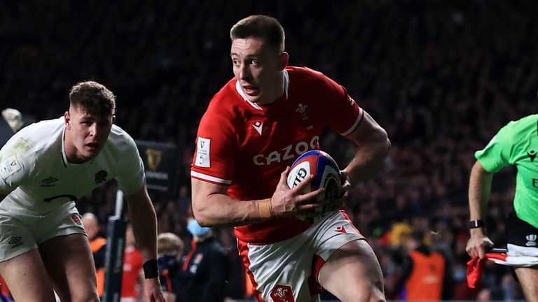 Wales wing Josh Adams scored their first points of the Test in the 54th minute 
