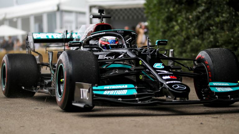 Anthony Davidson drives a Mercedes at Goodwood in 2021