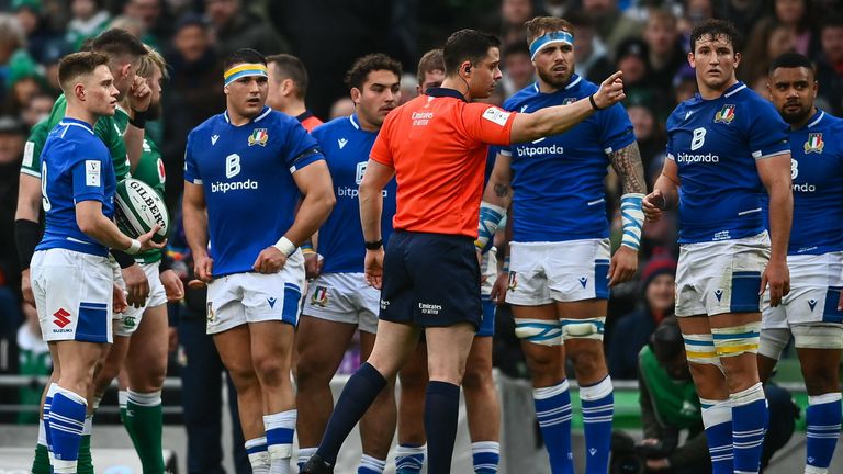When the red card forced uncontested scrums, Italy had to go down to 13 players with No 8 Toa Halafihi departing 