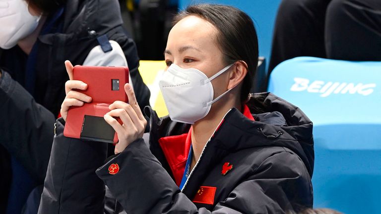 Peng Shuai was pictured at the venue of the Beijing Olympic figure skating team event competition in February