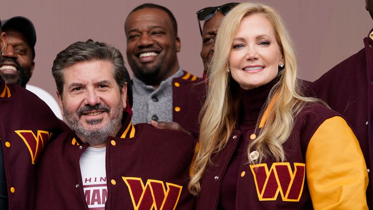The Washington Commanders owners Daniel Snyder and Tanya Snyder at the unveiling of the team's new NFL identity