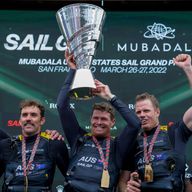 Tom Slingsby and the Australia SailGP Team on the podium (Image credit: Bob Martin for SailGP)