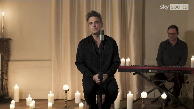 Singer Robbie Williams pays tribute to Shane Warne at the memorial service held in his honour at the MCG.