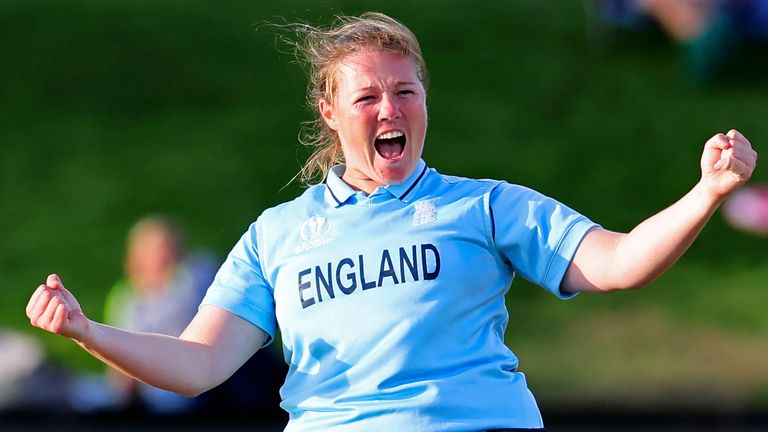 Shrubsole celebrates after dismissing Laura Wolvaardt - the leading run-scorer in the World Cup - for a duck in Thursday's semi-final