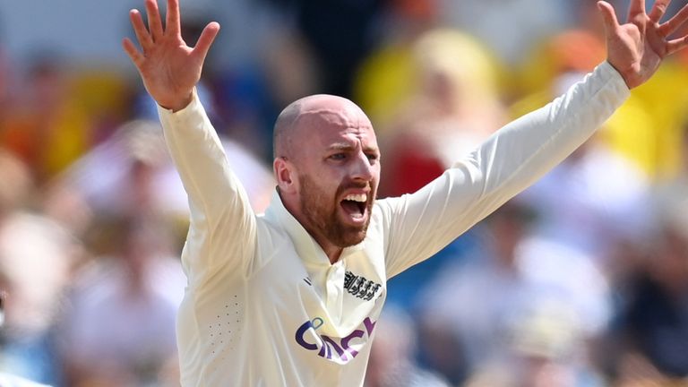 How will Jack Leach be feeling after getting through the best part of 70 overs in West Indies' first innings?