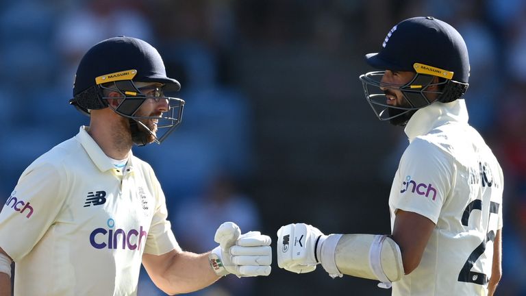 Jack Leach and Saqib Mahmood put on 90 for the final wicket to frustrate the West Indies