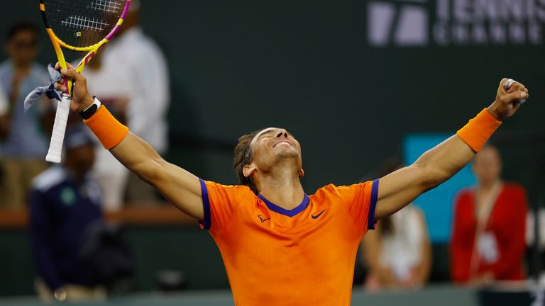 Rafael Nadal celebrates after coming through an epic semi-final against his fellow Spaniard Carlos Alcaraz