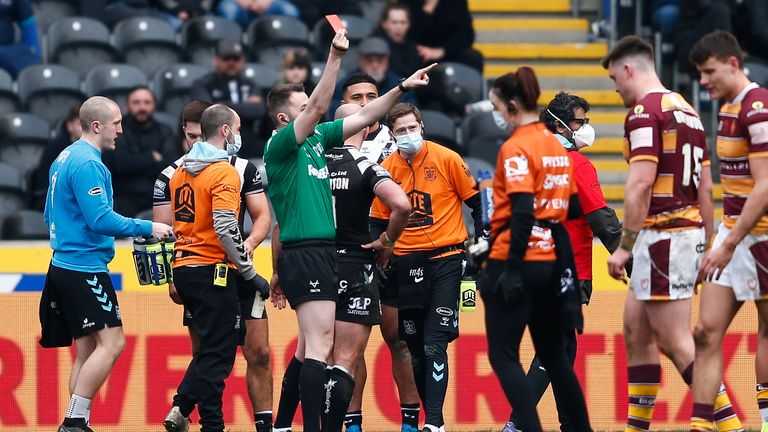 Huddersfield Giants' Will Pryce (not pictured) was shown a red card with 16 minutes remaining