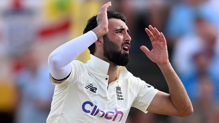 Saqib Mahmood was denied a maiden Test wicket when he bowled Jermaine Blackwood off of a no-ball