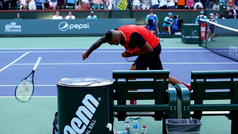 Nick Kyrgios defends his post-match racket smash moments after losing his quarter-final match against Rafael Nadal