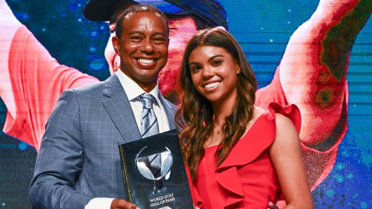 Tiger Woods pictured with his daughter Sam after being inducted into the World Golf Hall of Fame